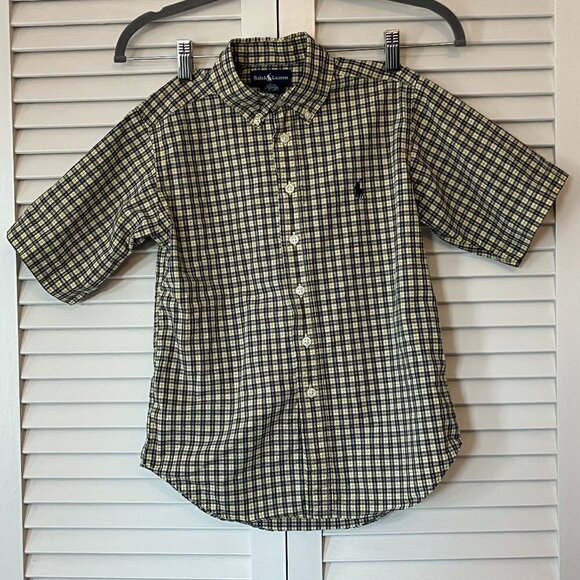 Ralph Lauren buttondown short sleeve yellow plaid small 8/10 boys - Picture 1 of 6